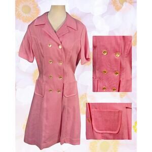 Deadstock Vintage Early 60s Lillian Russell Tailored Pink Coat Dress Size M/L